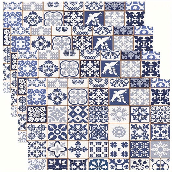 Table Runner Blue White Patchwork Tile in Spanish Style,Cotton Linen Table Runner Decoration for Kitchen Family Dinner Table Holiday Party Farmhouse Style 12 x 18 Inch