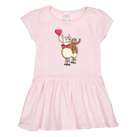 

Inktastic Valentine Pals Fun Sloth and Llama with Heart Balloon Gift Toddler Girl Dress