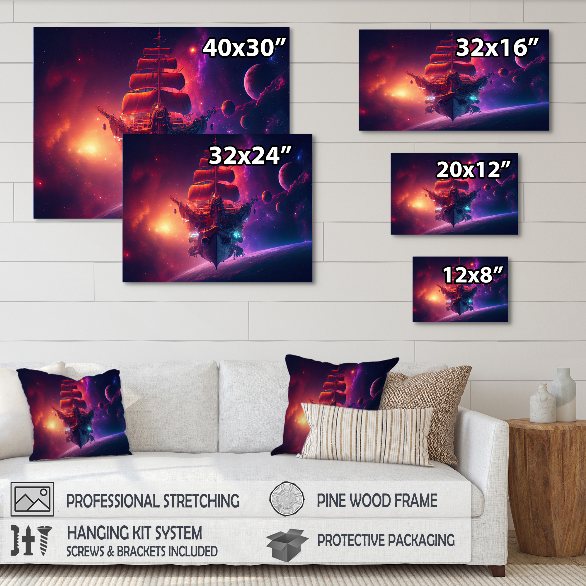 Designart Ship Cruise Into The Galaxy III Canvas Wall Art