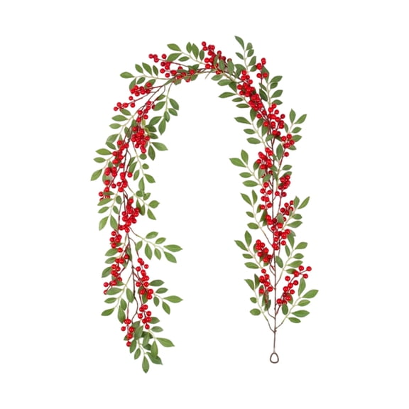 Artificial Christmas Greenery Garland, Fade-Proof Natural-Looking Rattan Wall Hanging Decorations with Berry Clusters, Flexible Draping Vine for Mantel, Window, and Doorway