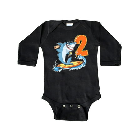

Inktastic Second Birthday Surfing Shark with Hot Dog and Ice Cream Gift Baby Boy or Baby Girl Long Sleeve Bodysuit