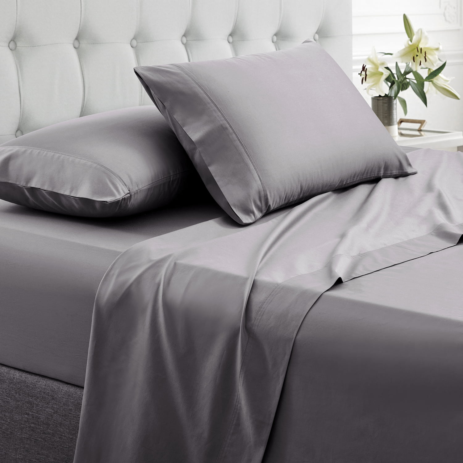Details about  / 100/%Egyptian Cotton Pillow Bed Sheet Sets Dark Grey Sheets 400 Tc with Easy Fit