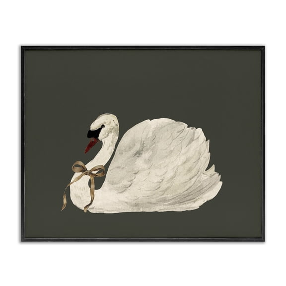 Stupell Industries Victorian Holiday Swan with Ribbon Black Framed Giclee Art, 14 x 11, by Lettered and Lined