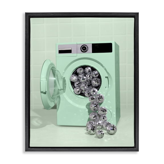 Stupell Industries Disco Laundry Machine over Green Black Framed Floater Canvas Wall Art, design by LISH Creative