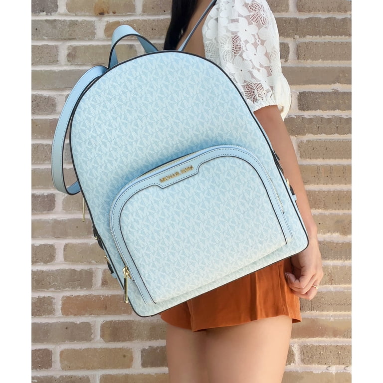 Michael Kors Large Jaycee Backpack Pale Ocean Blue MK Signature + Wristlet  - ShopperBoard