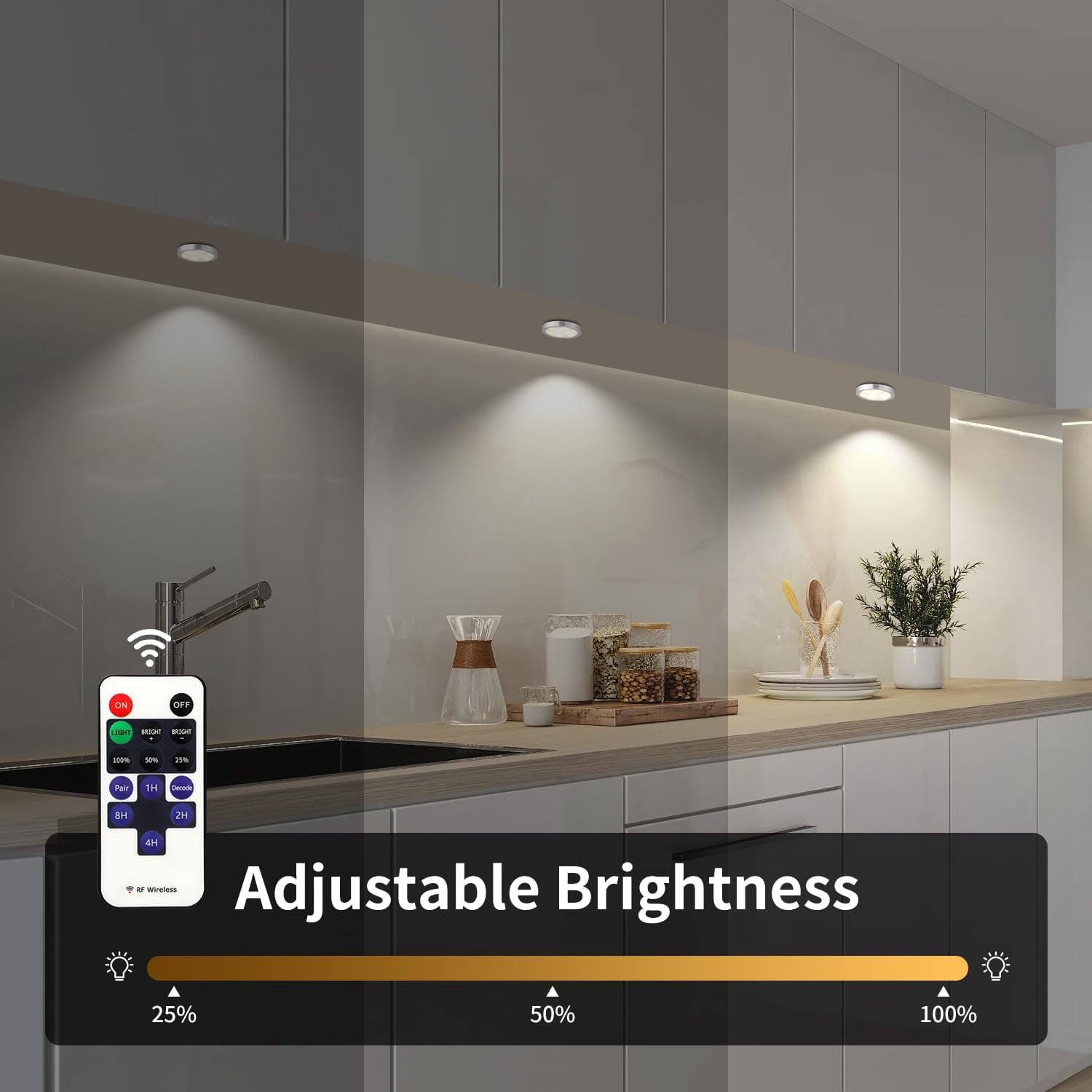 4 Pack LED Puck Lights with Remote, Under Cabinet Kitchen Lights Plug in, Dimmable Under Counter Light Fixtures, Wired Puck Lights for Closet, Shelf, Display(4000K, Natural White)