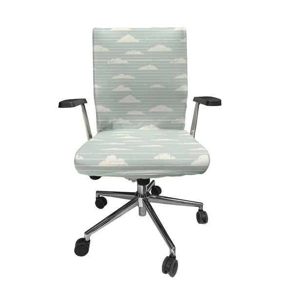 Ambesonne Clouds Office Chair Cover Stretchable High Back, Abstract Cumulus Striped Sky, Ivory and Pale Seafoam