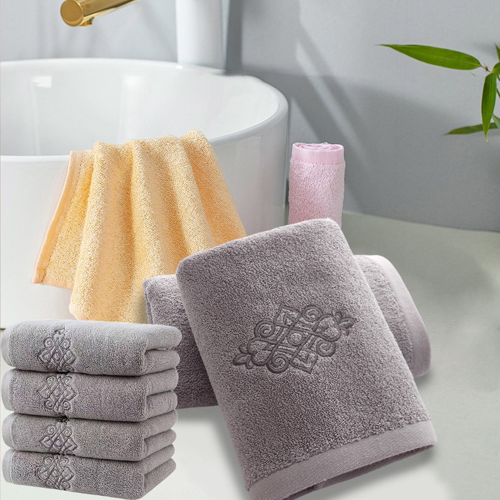 Hand Towel Set of 4 Super Thick Luxury Cotton Soft Highly Absorbent Embroidered Hand Towels for Bathroom Decorative Hotel Quality (14 x 31 in,Gray)