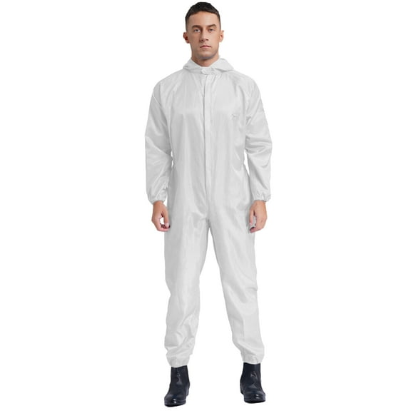 Haitryli Mens Anti-Static Bodysuit Coverall Zip Up Jumpsuit Spray Paint Uniform Work Clothes White XL