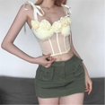 thumbnail image 4 of Women Sleeveless 3d Rose Flower See Through Mesh Bustiers Crop Top Aesthetic Tie Shoulder Straps Corsets Camisole Vests Black S, 4 of 5