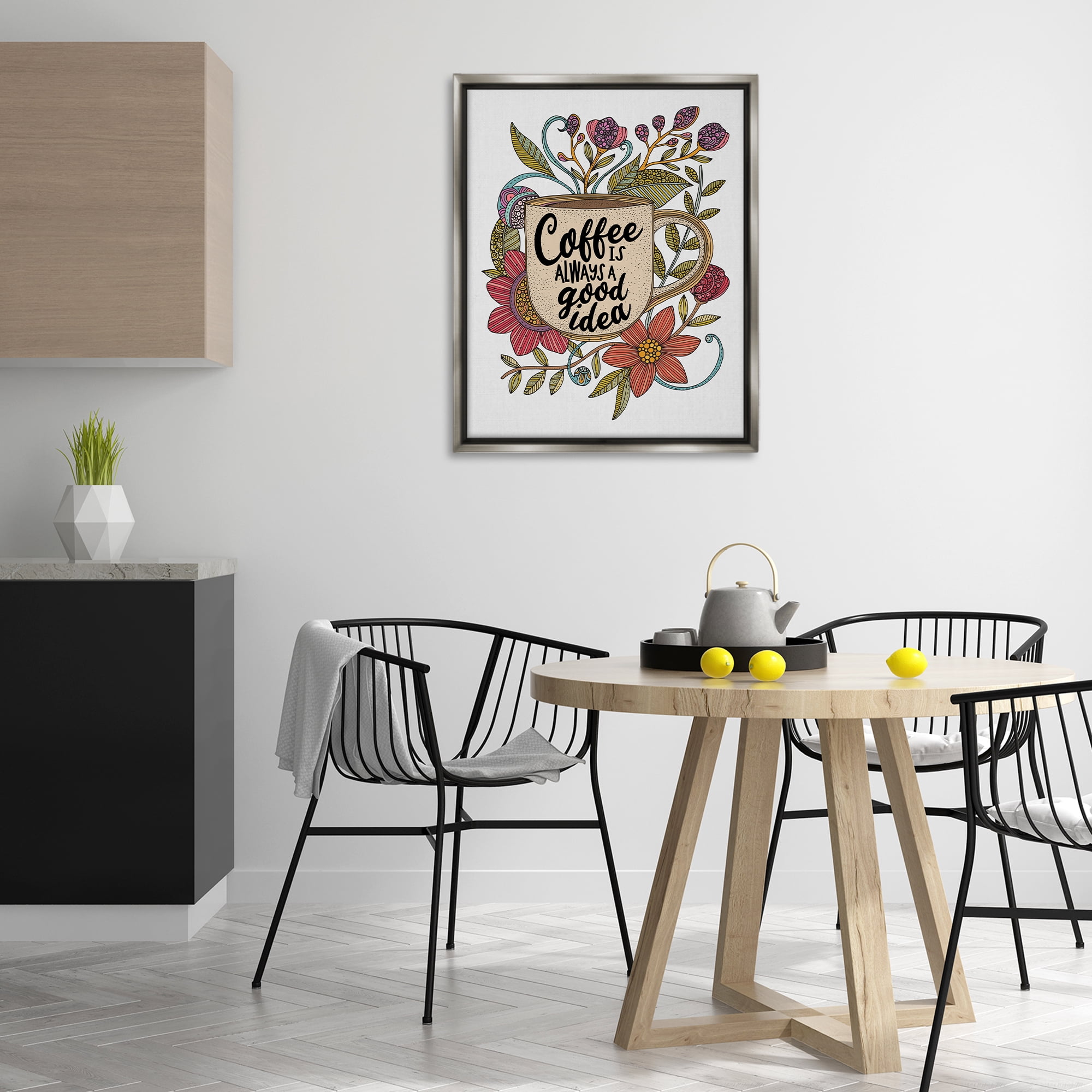 Stupell Industries Floral Coffee Good Idea Food & Beverage Painting Gray Floater Framed Art Print Wall Art, 25 x 31