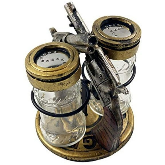 Urbalabs Western Double Pistol and Shotgun Shell Hunter Cowboy Hunting Salt and Pepper Shaker Caddy Farmhouse Dinner Table Kitchen Ranch Decorations Rustic Cowboy Decor