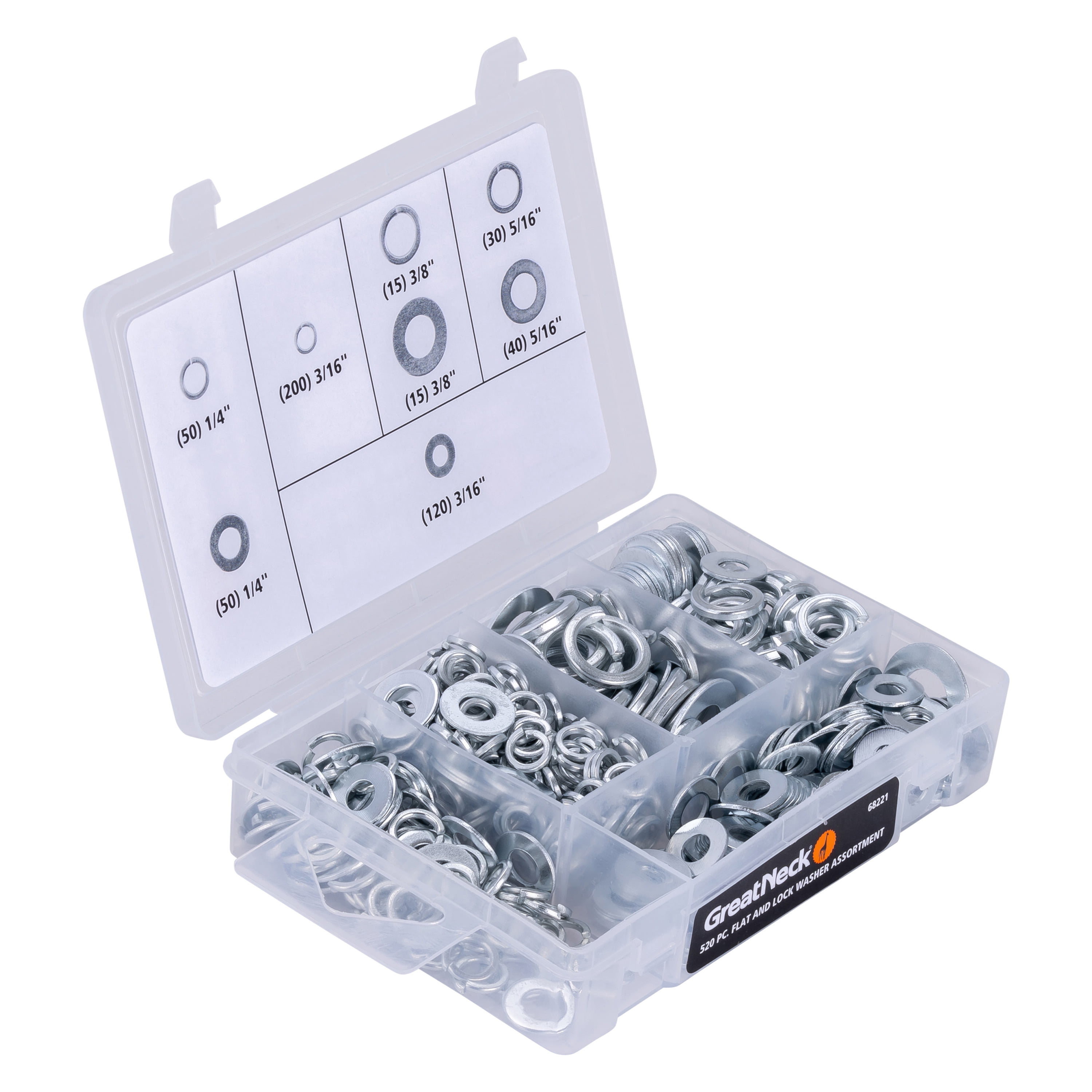 Great Neck Tools Flat & Lock Washer Assortment, 520 Piece Set