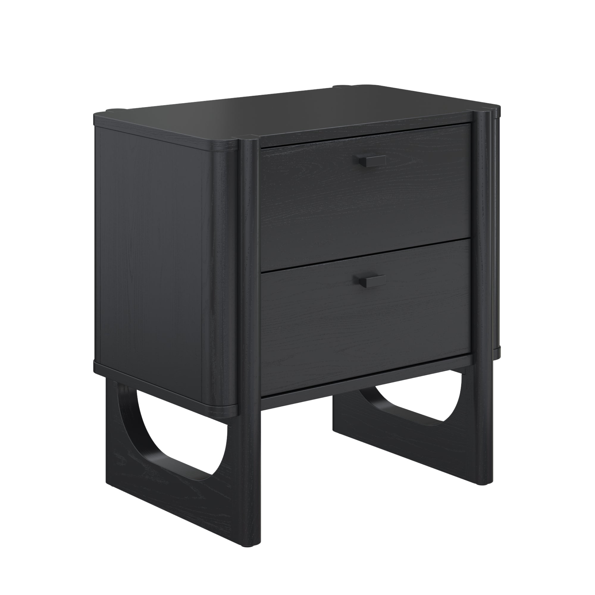 Nathan James Solace Mid Century Modern 2 Drawer Nightstand with Solid Wood Frame and Rounded Details, Black