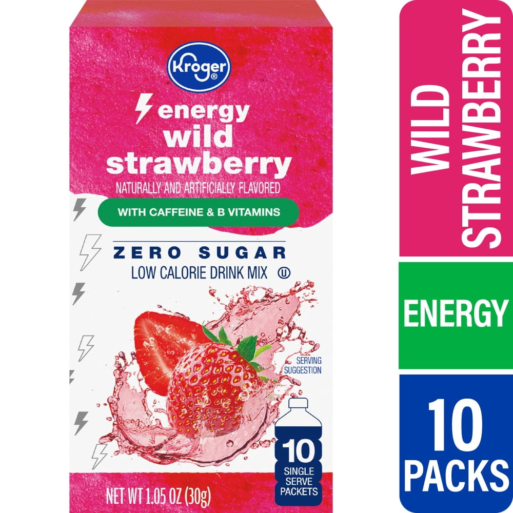 Kroger Energy Zero Sugar Wild Strawberry Drink Mix Packets 10 Count - 5 Pack