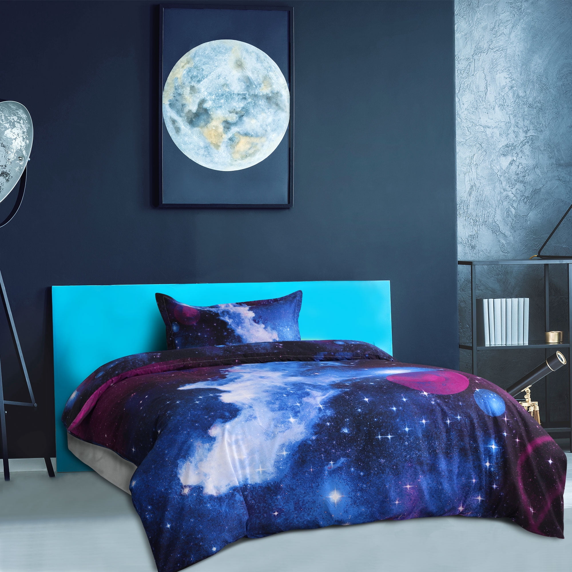 2 Piece 3D Galaxy Duvet Cover Bedding Set with Pillowcase, Twin, Blue Sky