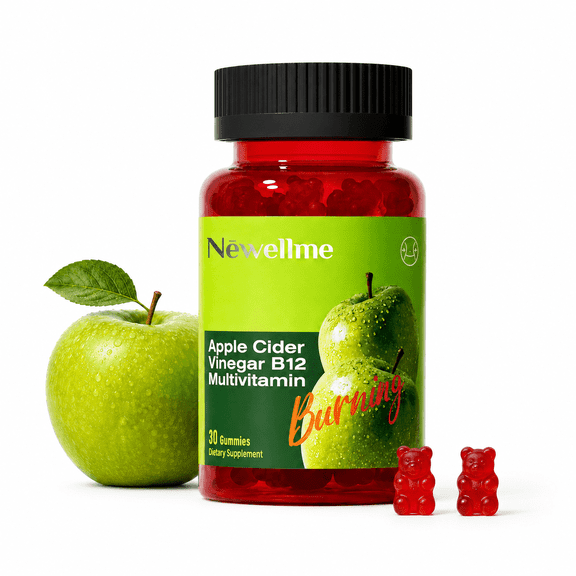 Newellme Sugar-Free Apple Cider Vinegar Gummies with The Mother & B12, ACV Gummy Vitamins, Apple Flavor, Vegan, Gluten-Free, for Women & Men, 1Pack, 30 Gummies