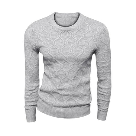 Men Crew Neck Long Sleeves Textured Sweater Light Gray S | Walmart Canada