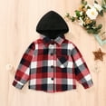 thumbnail image 2 of Younger Tree Kid Toddler Boy Flannel Shirt Baby Long Sleeve Hooded Plaid Button Shirt for 5-6 Years Old, 2 of 7