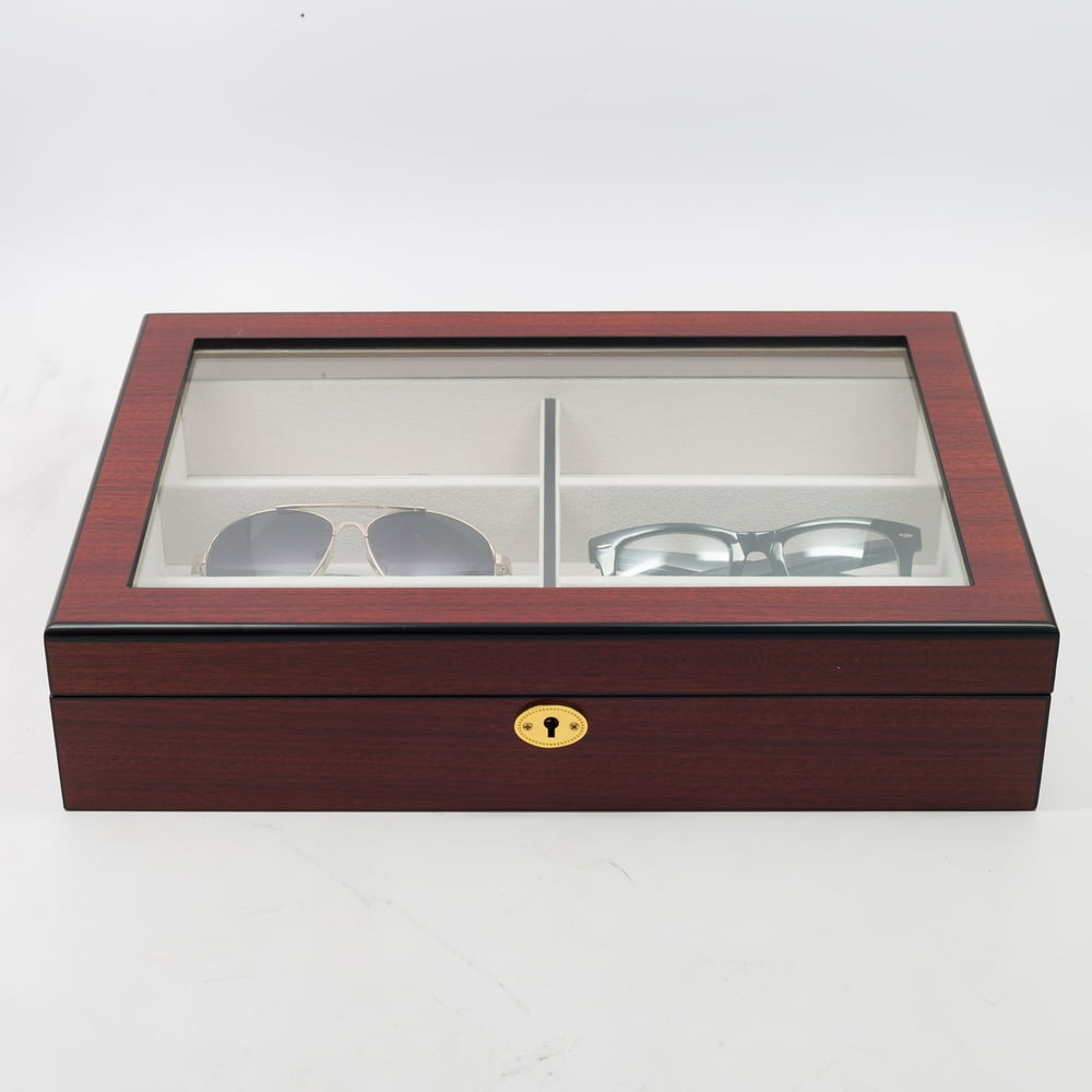 6 Piece Cherry Wood Eyeglass Display Case for Oversized Sunglasses & Glasses Organizer Collector