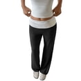 thumbnail image 3 of Women Wide Leg Sweatpants Low Rise Flare Lounge Pant Bell Bottoms Y2K Foldover Pants, 3 of 7