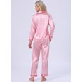 thumbnail image 4 of DARING DIVA Women's Satin Pajama Set Silky Long Sleeve Button Down Sleepwear S Pink, 4 of 7