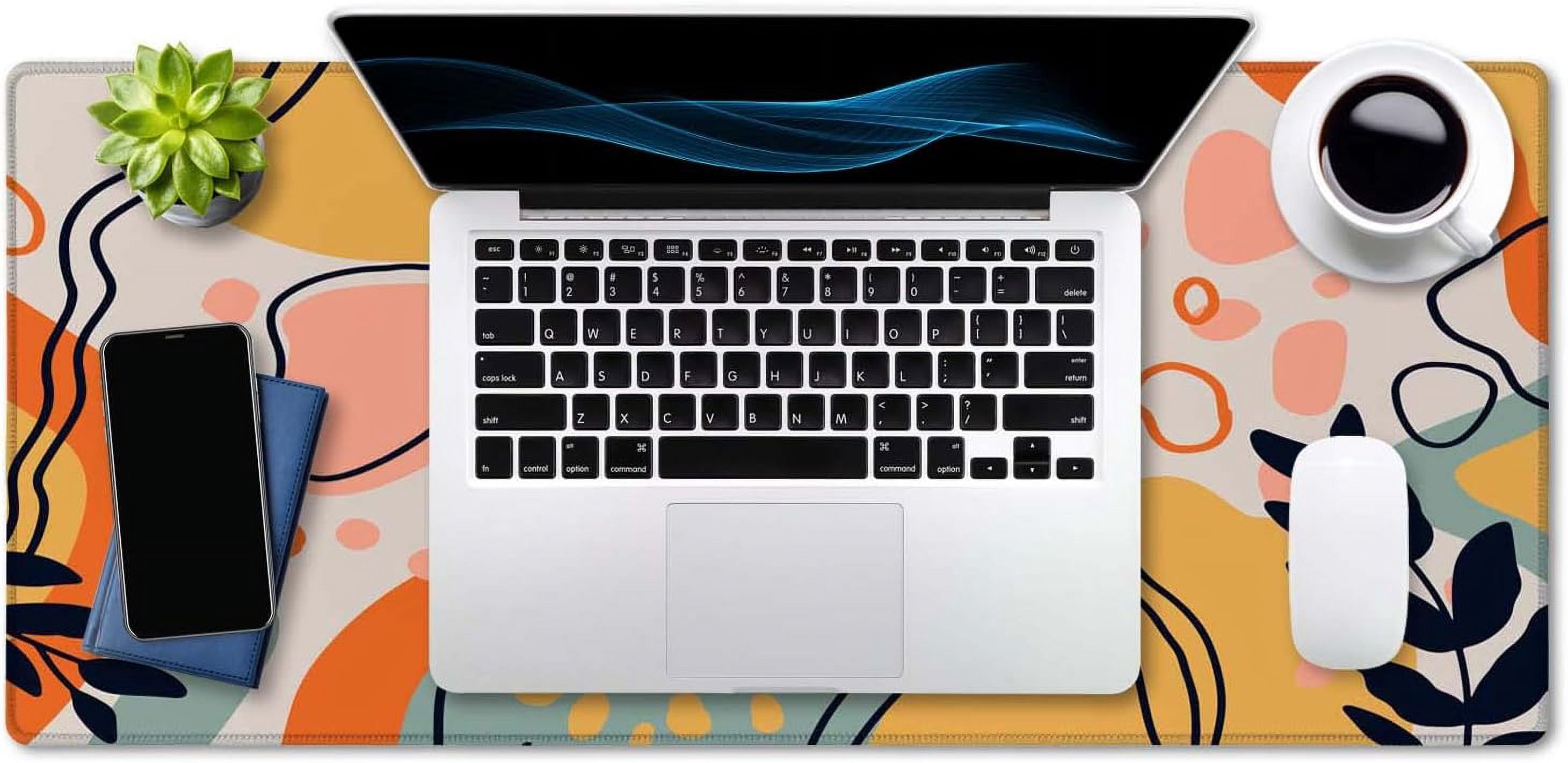 Colorful Floral Boho Desk Mat, Abstract Desk Mat, Extended Mouse Pad, Extra Large Desk Mat, Large Mouse Pad Non-Slip Water-Resistant Rubber Base Computer Keyboard Mouse Mat, 35.4 x 15.7-inch