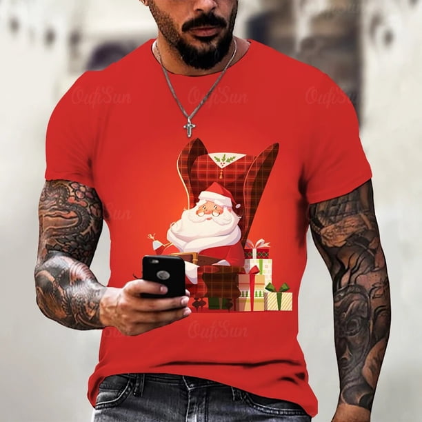 Camisas navideñas con estampado 3d de vacaciones para hombre, camisetas con cuello redondo, ropa de manga corta de verano para hombre, camisetas informales de gran tamaño para hombre, Top 2023