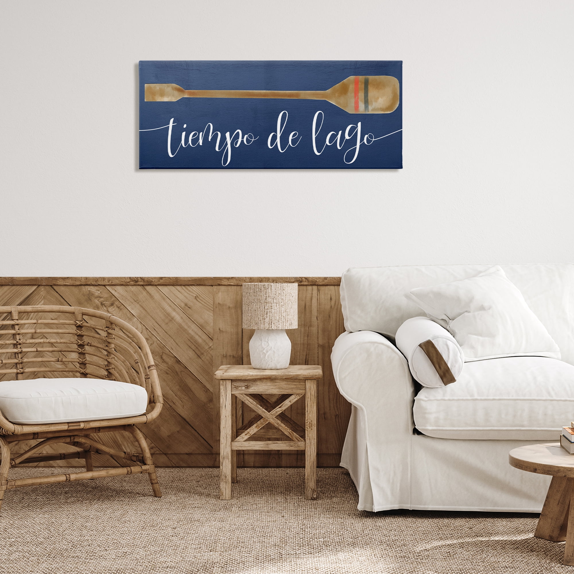Stupell Industries Tiempo De Lago Náutica Inspirational Quotes & Sayings Painting Wrapped Canvas Art Print Wall Art, 40 x 17