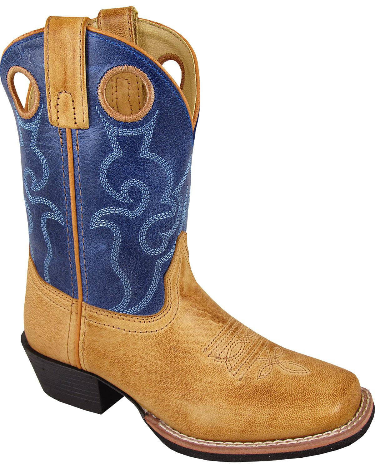 Smoky Mountain Childrens Clint Western Cowboy Boots Leather Square Toe Tan/Green 