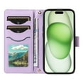 thumbnail image 3 of Crossbody Wallet Case for iPhone 15 Plus, with Detachable Shoulder Strap & Wrist Strap, Magnetic Clasp Flip Kickstand Card Holder, PU Leather Shockproof for Women Girls Purse Cover, Purple, 3 of 13