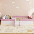 thumbnail image 3 of Harper & Bright Designs King Size Upholstered Daybed Frame with Fence and Stairs, MontessoriFloor Bed with Sturdy Slat Support, Pink+White, 3 of 12