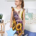 thumbnail image 4 of Fotbe Daisy Sunflower Lazy Cat Vestido de Dormir para Niñas de 3 a 10 Años, Mangas Cortas, Estilo Princesa, Pijama Camisón con Mangas Voladas-X-Large, 4 of 6