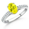 thumbnail image 2 of Gem Stone King 10K White Gold Canary Mystic Topaz and White Lab Grown Diamond Engagement Ring for Women (1.74 Cttw, Oval 8X6MM, Gemstone Birthstone, Size 5), 2 of 4