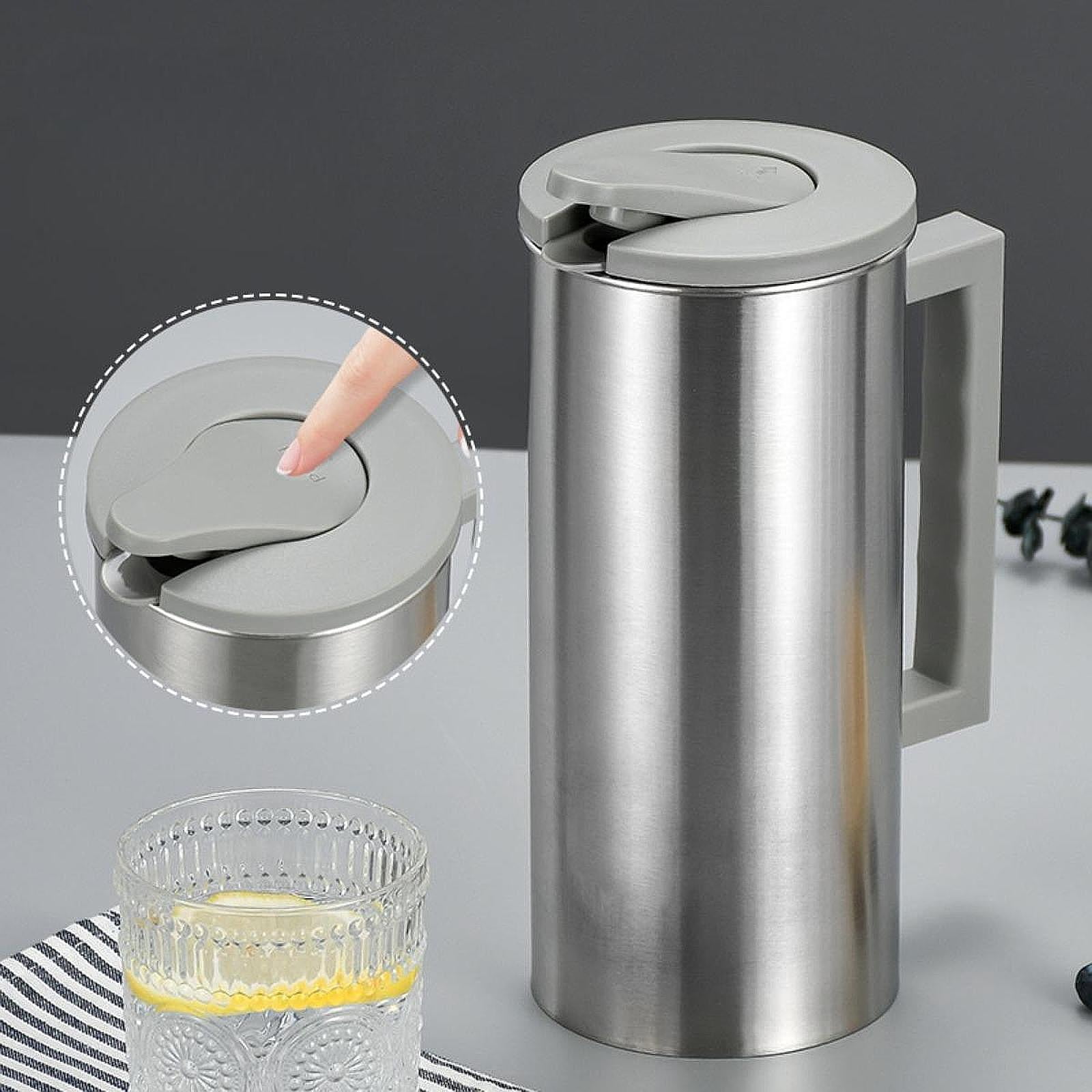 Fancyes Stainless Steel Pitcher Carafe 1800 ml Household Tea Kettle Metal Pitcher Water Jug for Gatherings Juice Milk Grey