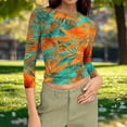 thumbnail image 5 of Womens Slim Fit T-shirts 3/4 Sleeve Crewneck Plus Size Y2k Crop Tops Graphic Base Tee Shirt S-3X Casual Spring (M, Green|Tie-dye), 5 of 7