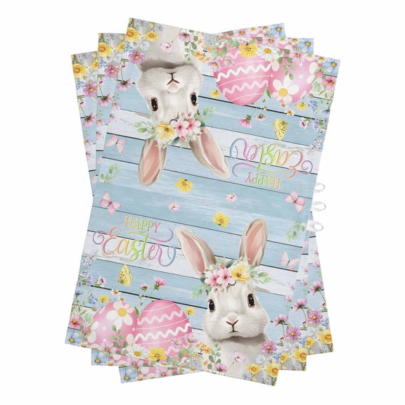 Light Blue Easter Kitchen Towels Set of 3, Water Absorbent Dish Towel, Spring Easter Bunny Eggs Floral Wooden Decorative Hand Towels - Quick Drying Cloth for Cooking Baking, 18x28 Inch