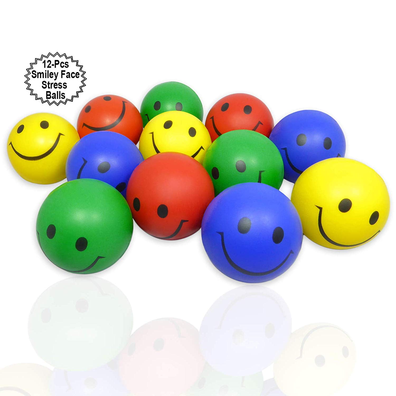 3 x Yellow Smile Face Foam Stress Ball Squeeze & Bounce Stress Relief Fidget 