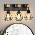 thumbnail image 1 of Luz de Tocador de Estilo Rústico de 3 Luces, Lámpara Industrial de Madera para Baño Sobre Espejo, Pantalla Metálica para Baño, Pasillo, Sala de Estar, 1 of 8