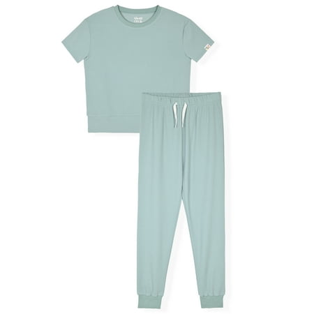 Sleep On It Boys 2-Piece Textured Jersey Short-Sleeve Jersey Pajama Pants Set - Green , 6-7