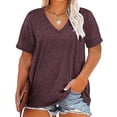 thumbnail image 5 of cocolona Womens Summer Plus Size Tops Oversized V Neck Short Sleeve T-shirts Basic Solid Color Tees Casual Blouses, 5 of 5