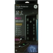 GE Surge Protector Power Strip with USB Ports, 8 Ft Long Extension Cord, 4320 Joules, 12 Outlet Extender (Wide Spaced), 2 USB-A, Flat Plug, Black