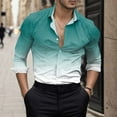 thumbnail image 4 of Camisas Casuales Para Hombre Camisa con botones de solapa en 3D digital degradado informal para hombre (Green, L), 4 of 5