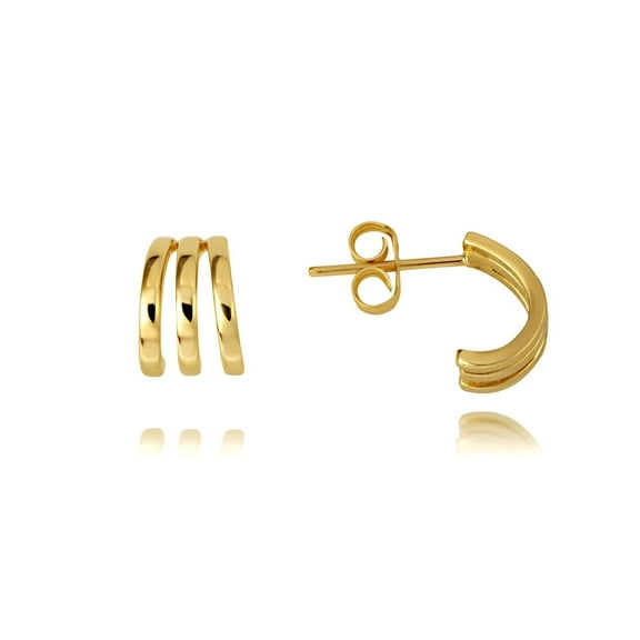 Factory Direct Jewelry Triple Hoop Yellow Gold Earrings, 14k, Gift Packing