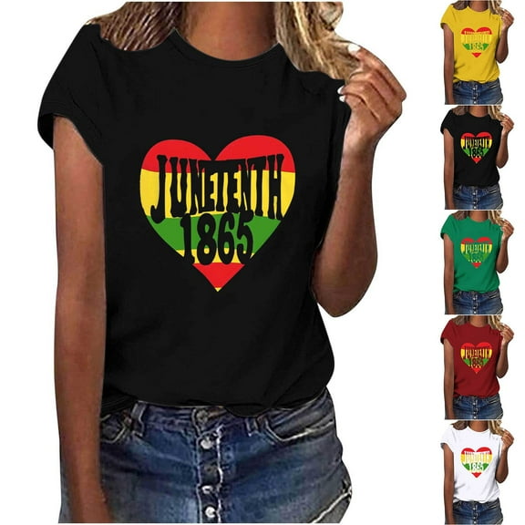 DDAPJ pyju Black History Month T-shirts for Women Short Sleeve African American Country Celebration Tee Shirts Color Block Printed Casual Round Neck Tee Tops Deal of the Day Prime Today Green XL
