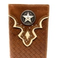 thumbnail image 2 of Western RFID Genuine Leather Basketweave Star Metal Concho Mens Long Bifold Wallet in 2 Color, 2 of 4