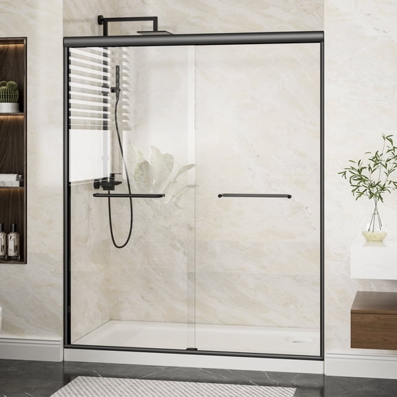 JENBELY 57-60" x 72" H Sliding Shower Door, 1/4" Clear Tempered Glass Shower Door, Aluminum Frame, Black