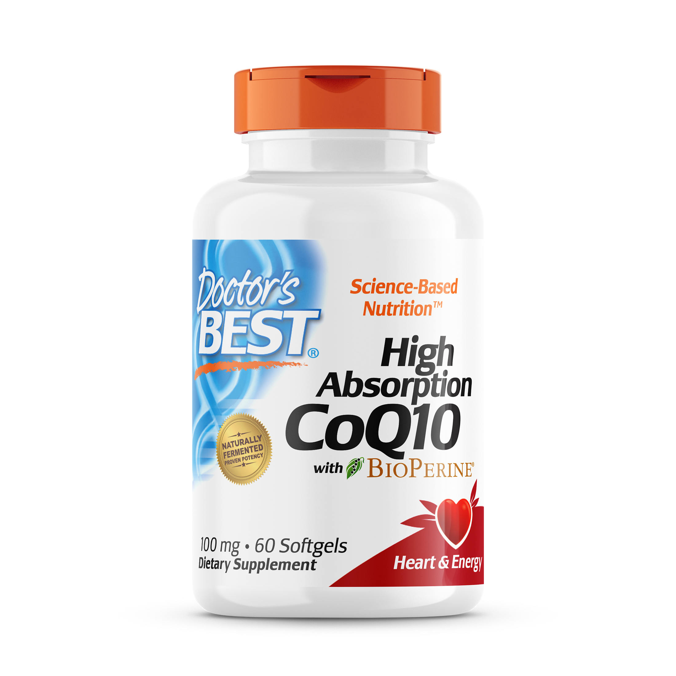 Doctor's Best High Absorption CoQ10 with BioPerine, Gluten Free, Naturally Fermented, Heart Health and Energy Production, 100 mg, 60 Softgels