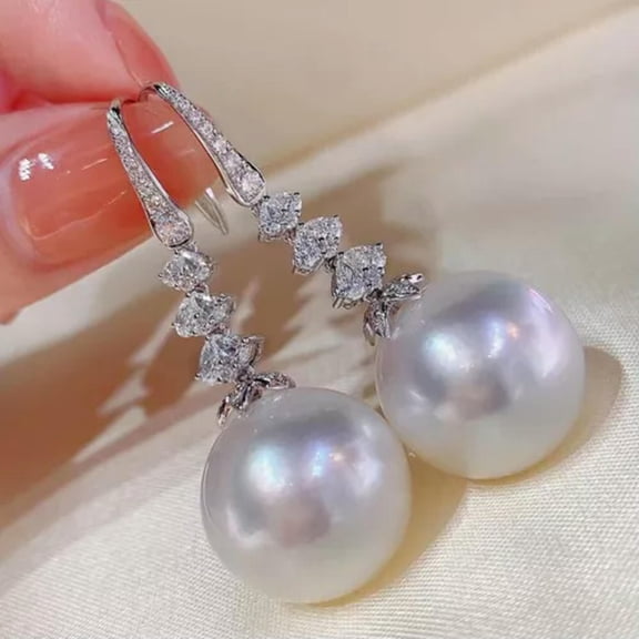QQTDFG Fashion 925 Silver Women White Pearl Wedding Drop Earrings Two Tone Jewelry-#7