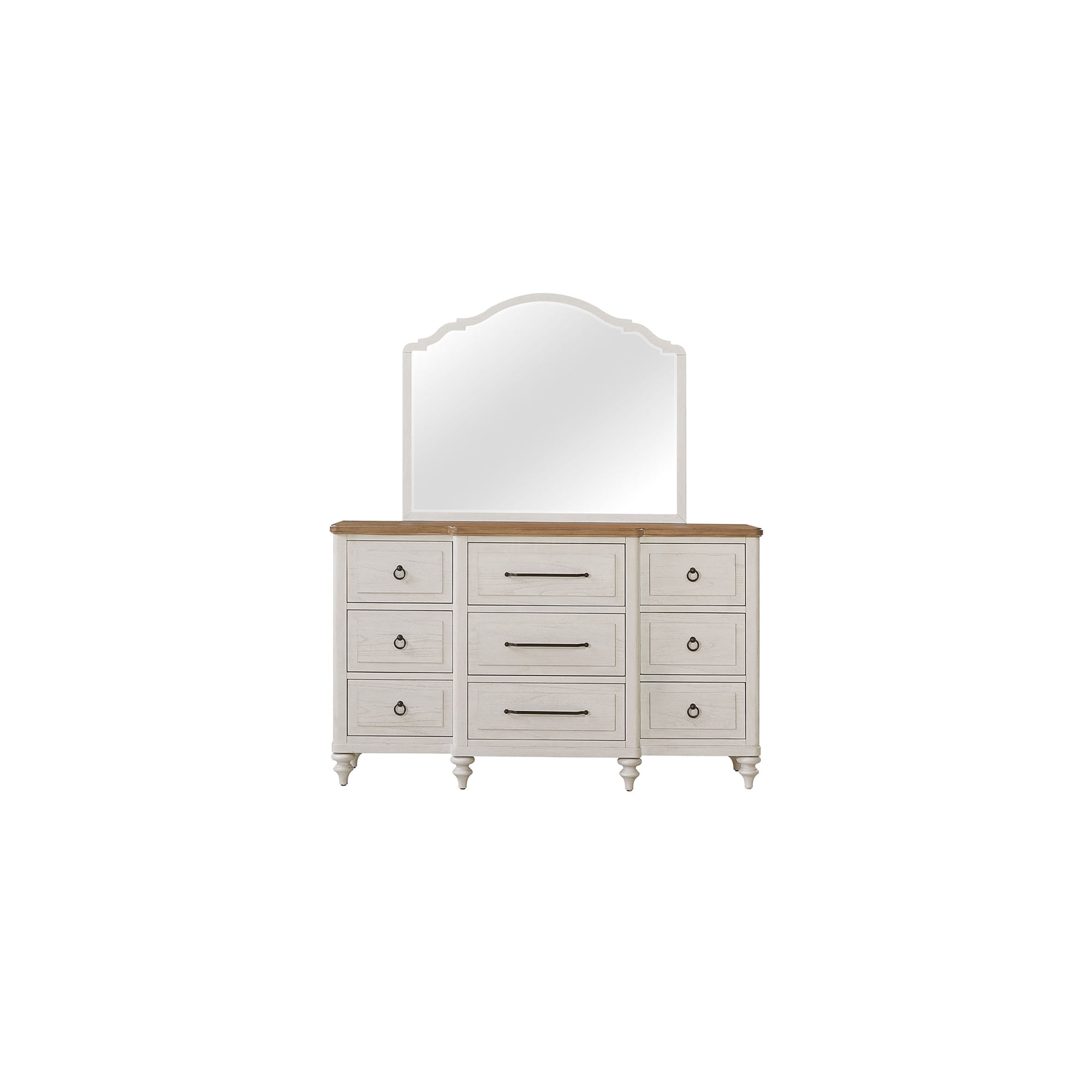 JERFIT Triple Dresser Chest of Drawers 9-Drawer Bedroom Dresser with Cedar & Felt Lining Cement Sand Two-Tone Finish Solid Wood MDF Frame for Bedroom Storage